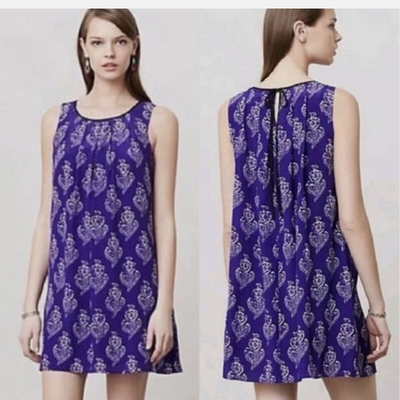 Anthropologie/Maeve Silk Purple Print Dress - Picture 1 of 9